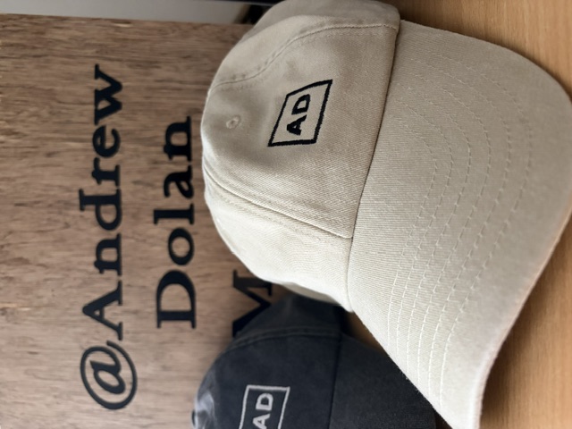 Andrew Dolan AD caps in vintage washed black and sand